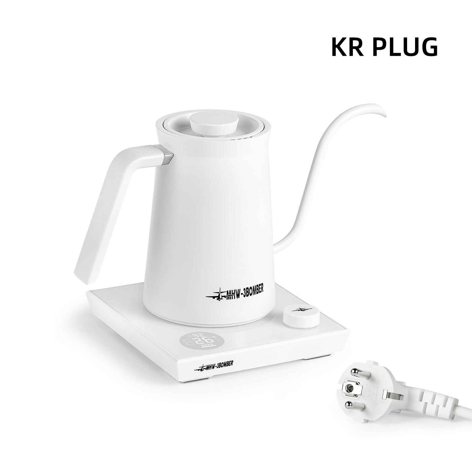 MHW-3BOMBER  Pour-Over Coffee Gooseneck Electric Kettle WHITE KR PLUG