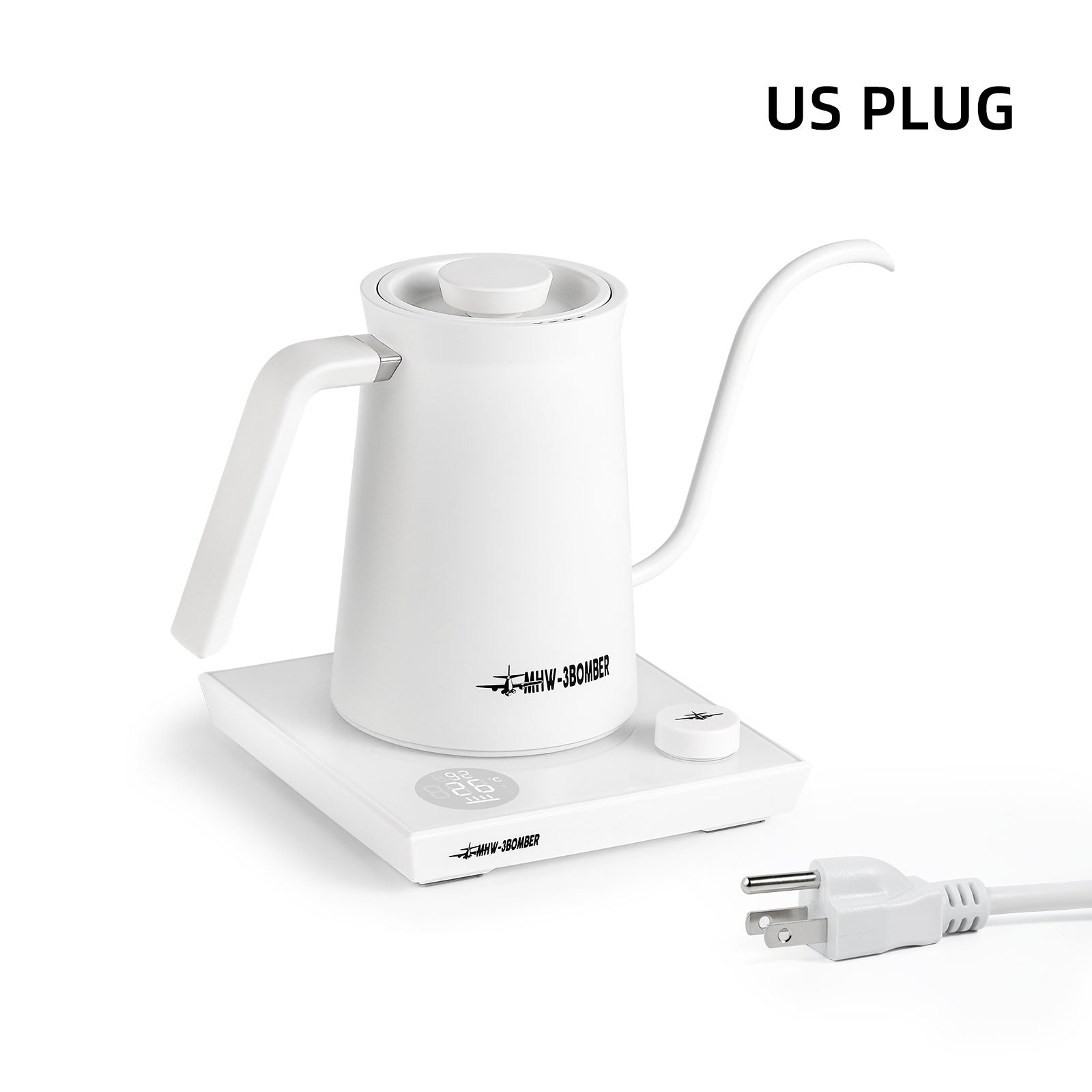 MHW-3BOMBER  Pour-Over Coffee Gooseneck Electric Kettle WHITE US PLUG