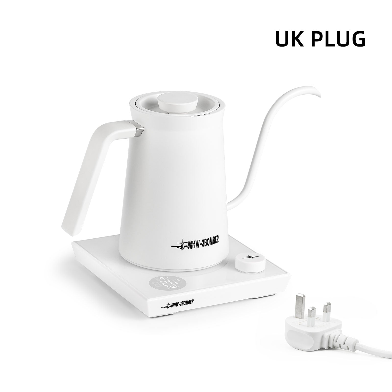 MHW-3BOMBER  Pour-Over Coffee Gooseneck Electric Kettle WHITE UK PLUG